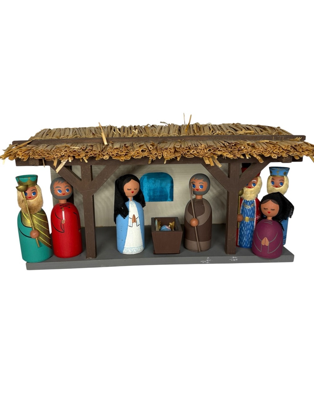 Vintage Anne Beate Design Christmas Nativity Handmade in Denmark 9 Piece Set
